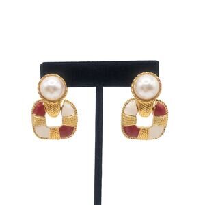 Vintage Nautical Pierced Pearl Statement Earrings